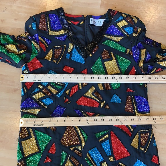 Vintage OLEG CASSINI Black Tie 100% Silk beaded Dress size 4 - Picture 16 of 17